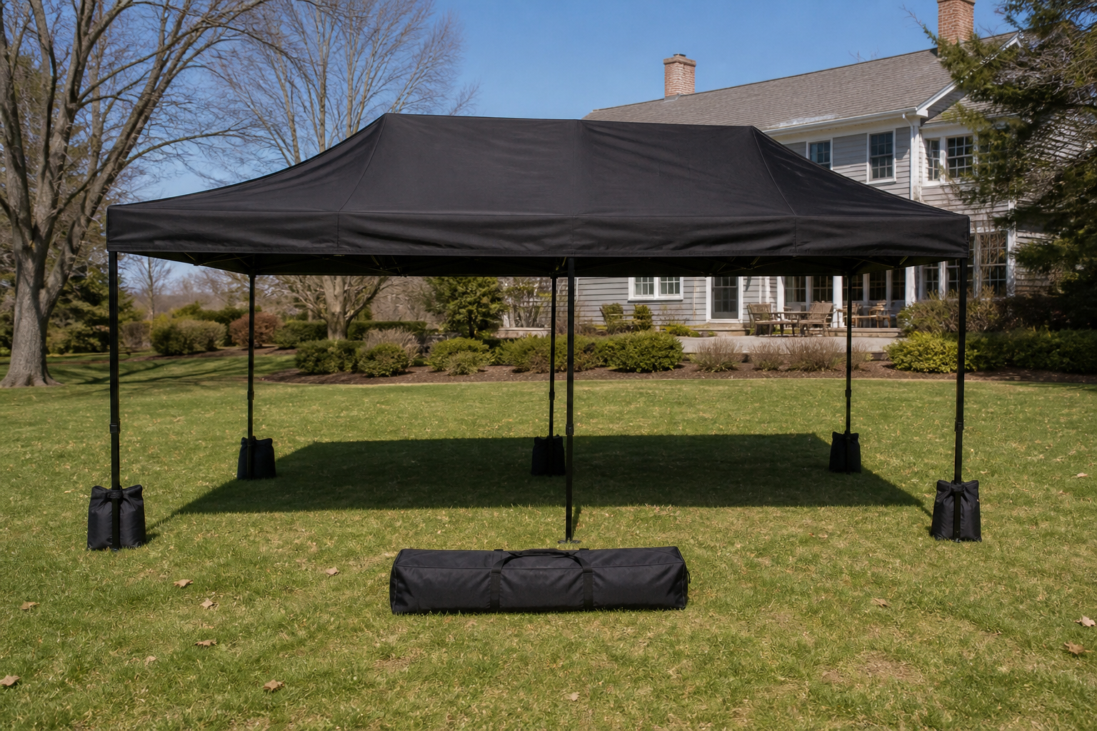 MODUVA 3 by 4.5 six-leg canopy, open, with bag and sandbags