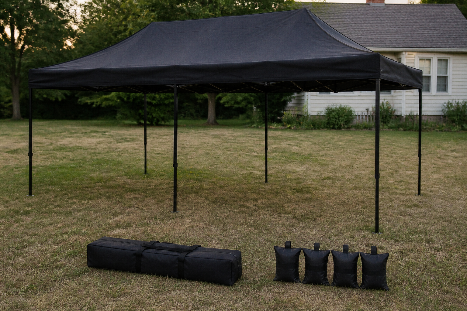 MODUVA 3 by 6 six-leg canopy, open, with bag and sandbags